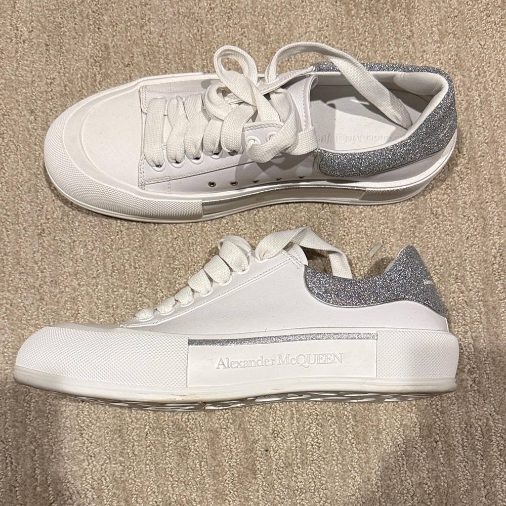 Alexander McQueen White Sneakers with Silver Detail